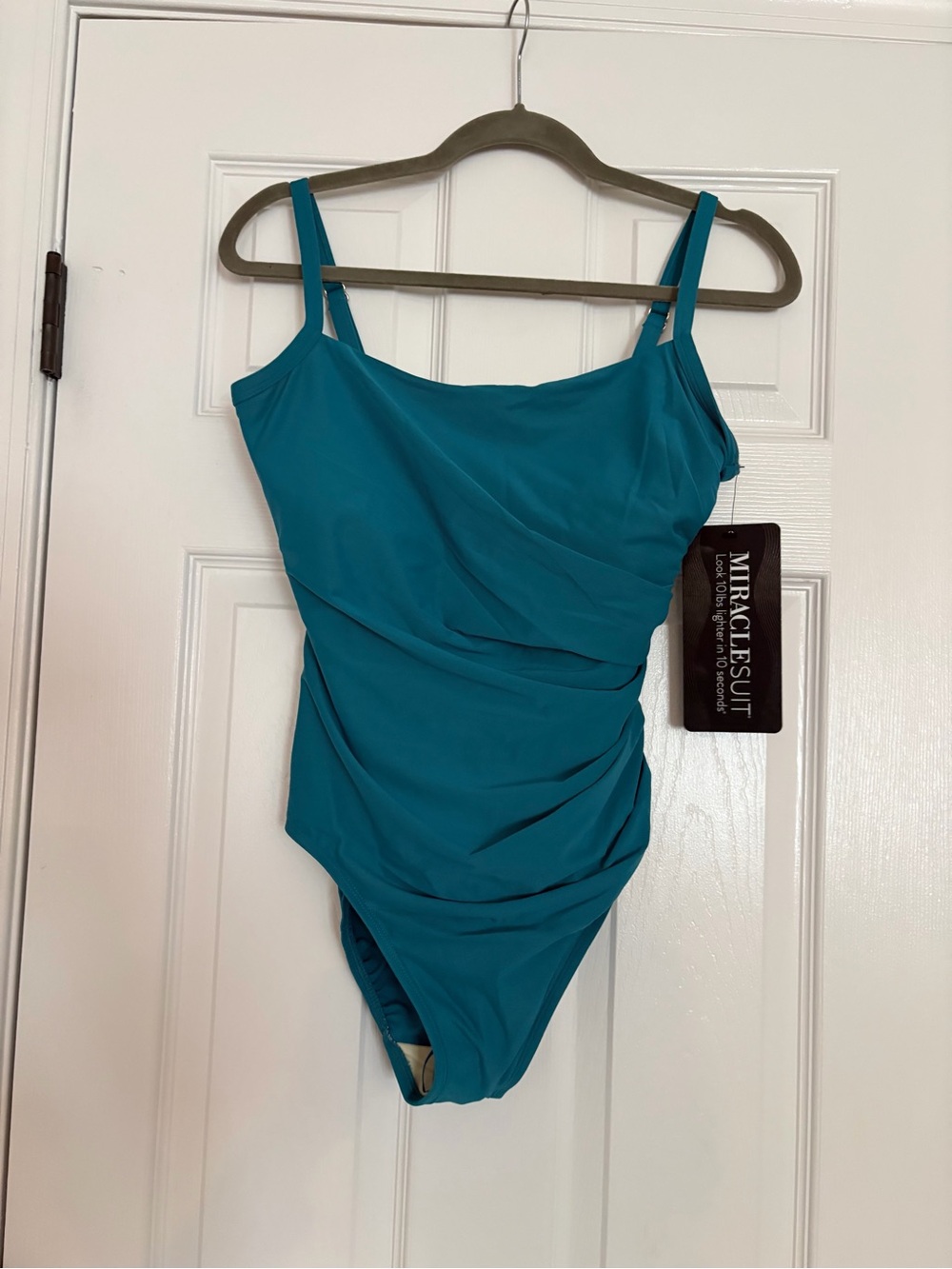 NWT Women’s Miracle Suit Teal Ruched One-Piece Swimsuit  Size 12